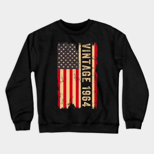 Vintage 1964 60th Birthday Gifts 60 Years Old American Flag Crewneck Sweatshirt by Mitsue Kersting